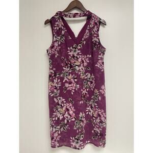 White House Black Market Sleeveless Floral Choker Shift Dress Purple Women's 2